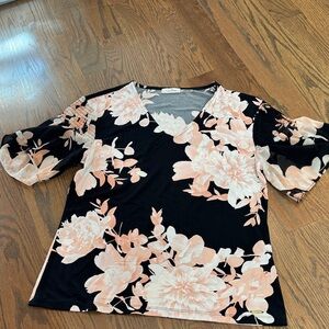 Calvin Klein Black and Pink Floral Blouse